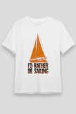 Yelken Baskılı Unisex Beyaz Tişört - Tshirt