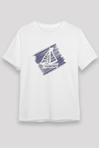 Yelken Baskılı Unisex Beyaz Tişört - Tshirt
