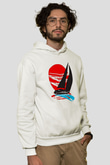 Yelken Baskılı Unisex Ekru Hoodie