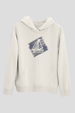Yelken Baskılı Unisex Ekru Hoodie