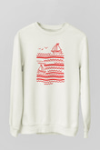 Yelken Baskılı Unisex Ekru Sweatshirt
