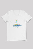 Yelken Baskılı Unisex V Yaka Tişört - Tshirt
