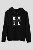 Yelken - Sail Baskılı Unisex Siyah Kapüşonlu Sweatshirt