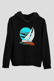 Yelken - Sail Baskılı Unisex Siyah Kapüşonlu Sweatshirt