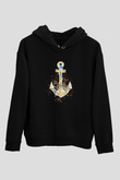 Yelken - Sail Baskılı Unisex Siyah Kapüşonlu Sweatshirt