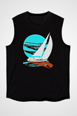 Yelken - Sail Baskılı Unisex Siyah Kolsuz Tişört