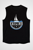Yelken - Sail Baskılı Unisex Siyah Kolsuz Tişört