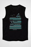 Yelken - Sail Baskılı Unisex Siyah Kolsuz Tişört