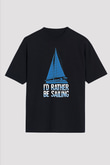 Yelken - Sail Baskılı Unisex Siyah Oversize Tişört