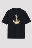 Yelken - Sail Baskılı Unisex Siyah Oversize Tişört