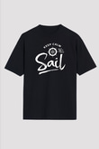 Yelken - Sail Baskılı Unisex Siyah Oversize Tişört