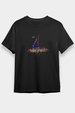 Yelken - Sail Baskılı Unisex Siyah Tişört - Tshirt