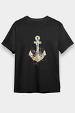 Yelken - Sail Baskılı Unisex Siyah Tişört - Tshirt