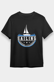 Yelken - Sail Baskılı Unisex Siyah Tişört - Tshirt