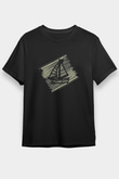 Yelken - Sail Baskılı Unisex Siyah Tişört - Tshirt