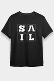 Yelken - Sail Baskılı Unisex Siyah Tişört - Tshirt