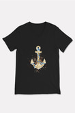 Yelken - Sail Baskılı Unisex Siyah V Yaka Tişört