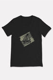 Yelken - Sail Baskılı Unisex Siyah V Yaka Tişört