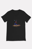 Yelken - Sail Baskılı Unisex Siyah V Yaka Tişört