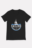 Yelken - Sail Baskılı Unisex Siyah V Yaka Tişört