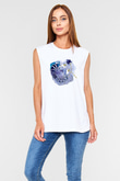Yengeç Burcu Baskılı Beyaz Unisex Kolsuz Tişört - Tshirt