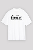 Yengeç Burcu Baskılı Beyaz Unisex Oversize Tişört - Tshirt