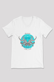 Yengeç Burcu Baskılı Beyaz Unisex V Yaka Tişört - Tshirt