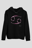 Yengeç Burcu Baskılı Unisex Siyah Hoodie