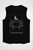 Yengeç Burcu Baskılı Unisex Siyah Kolsuz Tişört - Tshirt