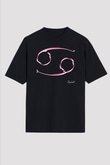 Yengeç Burcu Baskılı Unisex Siyah Oversize Tişört - Tshirt