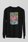 Yengeç Burcu Baskılı Unisex Siyah Sweatshirt