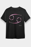 Yengeç Burcu Baskılı Unisex Siyah Tişört - Tshirt