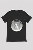 Yengeç Burcu Baskılı Unisex Siyah V Yaka Tişört - Tshirt