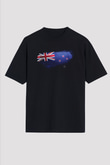 Yeni Zelanda - New Zealand Bayrağı Baskılı Unisex Siyah Oversize Tişört