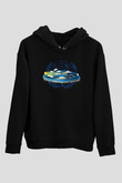 Yer yüzü Siyah Unisex Kapüşonlu Sweatshirt