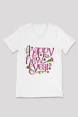 Yılbaşı Beyaz Unisex V Yaka Tişört T-Shirt