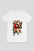 Yılbaşı Beyaz Unisex V Yaka Tişört T-Shirt