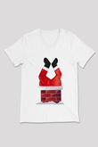 Yılbaşı Beyaz Unisex V Yaka Tişört T-Shirt