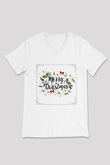 Yılbaşı Beyaz Unisex V Yaka Tişört T-Shirt