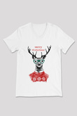 Yılbaşı Beyaz Unisex V Yaka Tişört T-Shirt