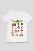 Yılbaşı Beyaz Unisex V Yaka Tişört T-Shirt