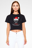 Yılbaşı Siyah  Crop Top Tişört