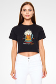 Yılbaşı Siyah  Crop Top Tişört