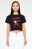 Yılbaşı Siyah  Crop Top Tişört