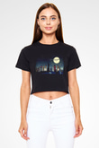 Yılbaşı Siyah Crop Top Tişört