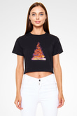 Yılbaşı Siyah Crop Top Tişört