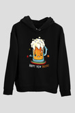 Yılbaşı Siyah Unisex Kapüşonlu Sweatshirt