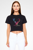 Yılbaşı Yeni Yıl Christmas Siyah Crop Top Tişört