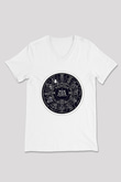 Yıldız Haritaları Baskılı Beyaz Unisex V Yaka Tişört - Tshirt