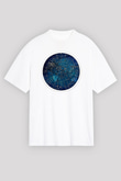 Yıldız Haritaları Baskılı Beyaz Unisex Oversize Tişört - Tshirt